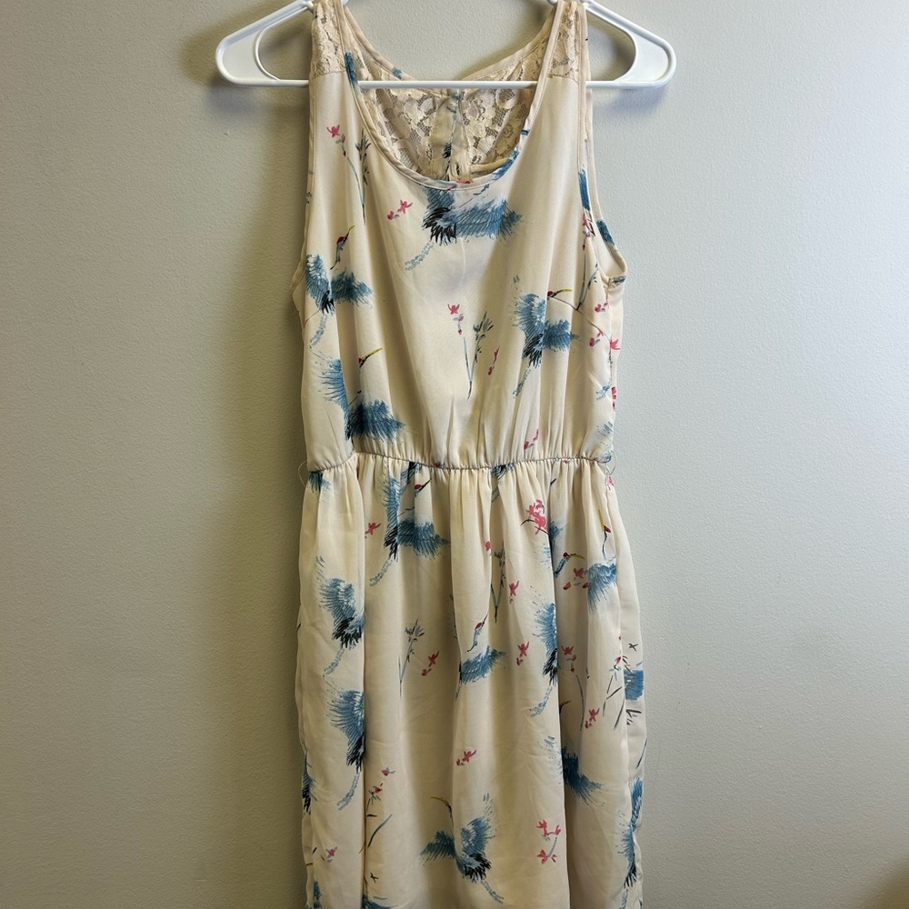 Only Cream Midi Dress with Blue Floral Pattern